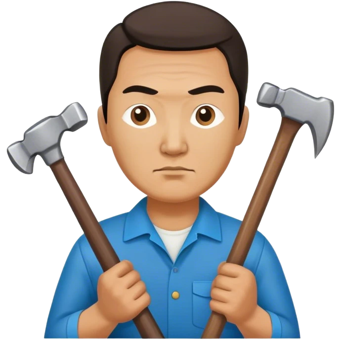 serious kazakh worker middle age photorealistic with hammer emoji