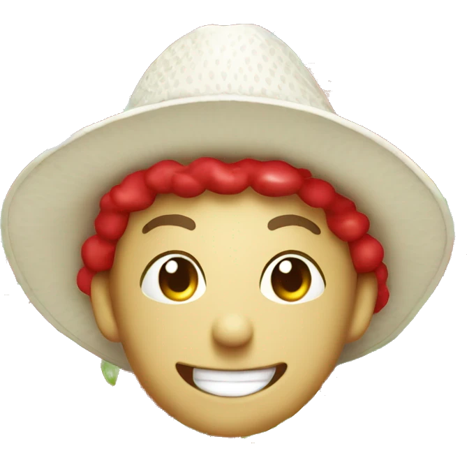 Red Strawberry smiling with a white sun hat in  emoji