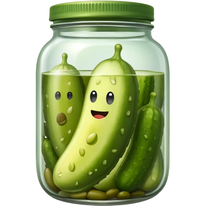one single pickle inside a glass jar emoji