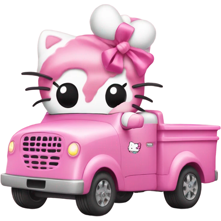Hello kitty driving a pink truck emoji