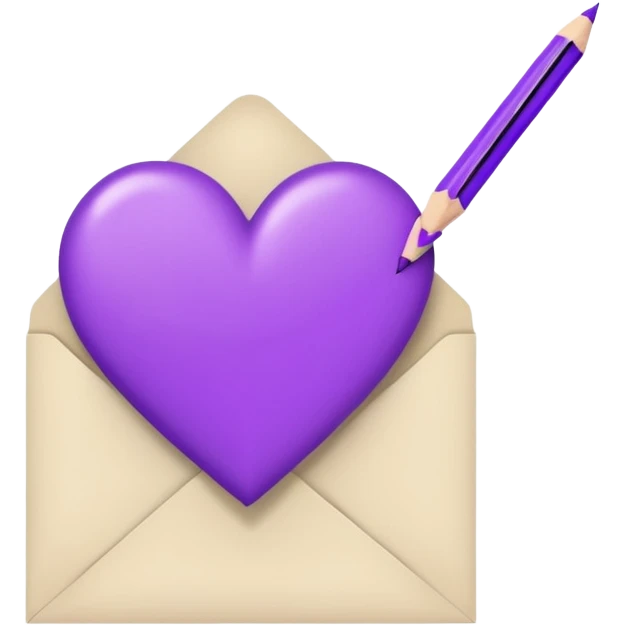 hand drawn letter with purple heart emoji
