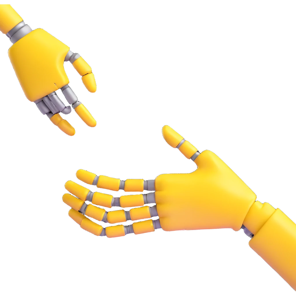Human hand shaking robot hand, yellow human hand and metallic robot hand emoji