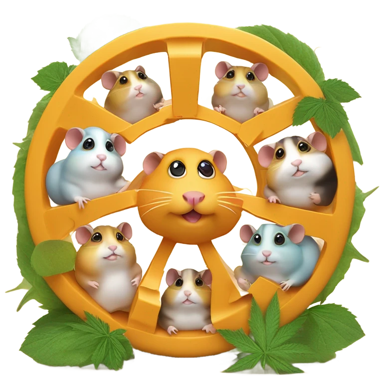 alien hamster cult with cheese and weed on ufo emoji