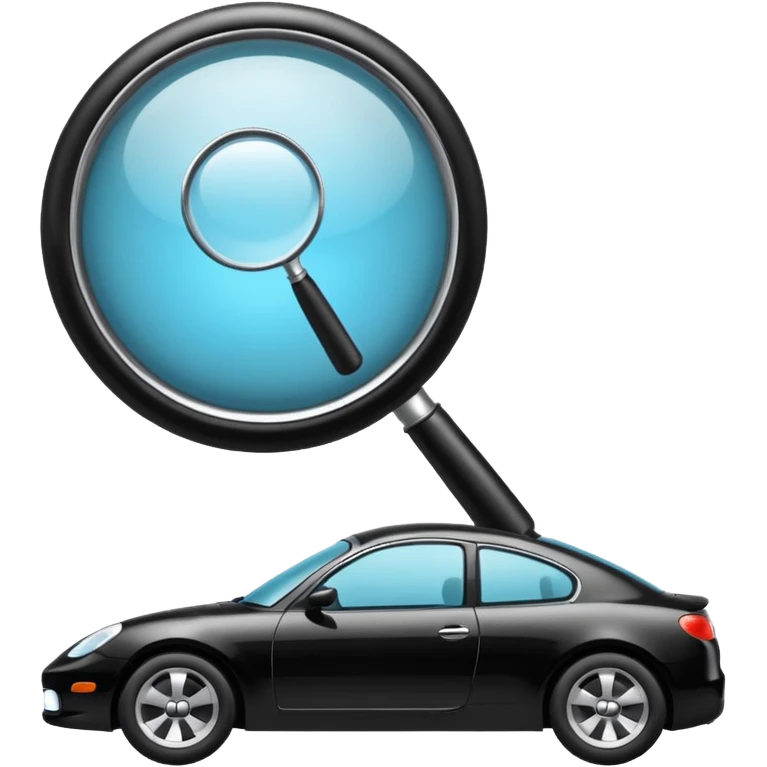 car silhouette with a magnifying glass above it emoji