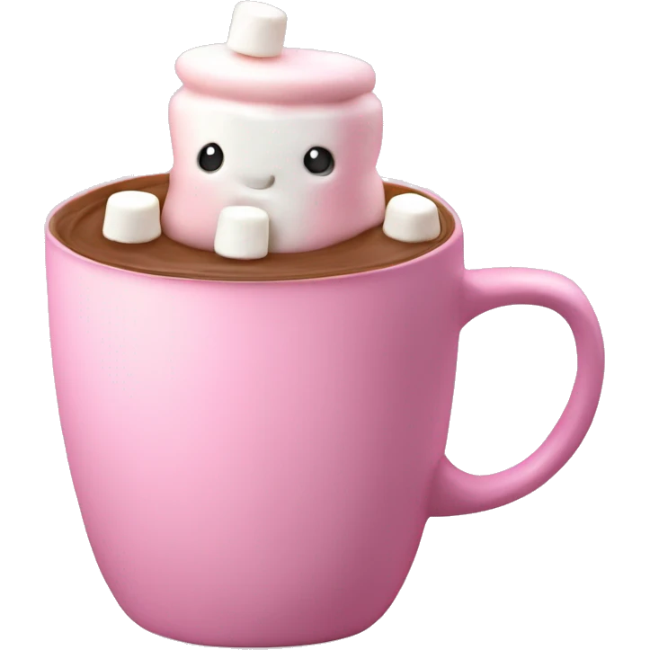 Cute small hotchocolate in pink mug with spray crème marshmallows and a flake emoji
