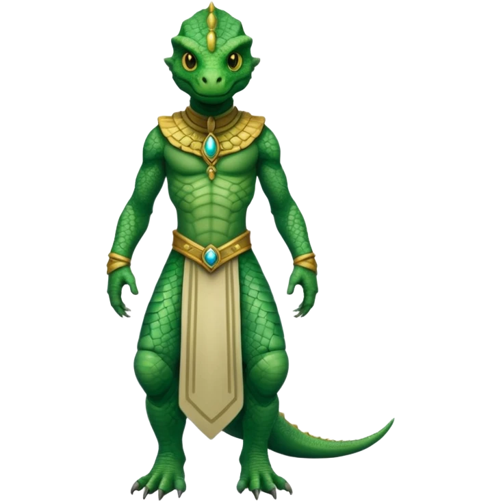 full body reptilian humanoid in ancient outfit, front view emoji