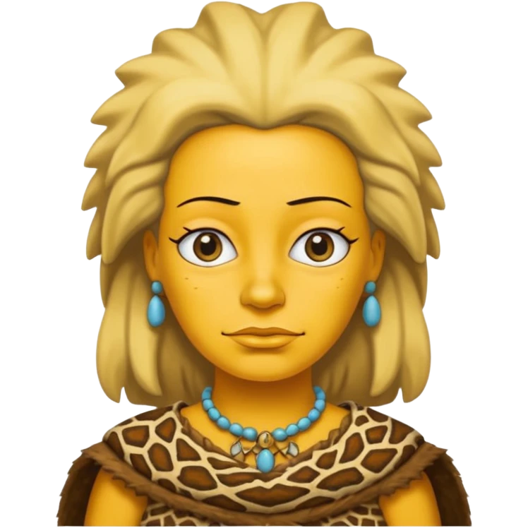a simpson woman wearing ancient animal skin cloth, half body, icon, yellow skin emoji