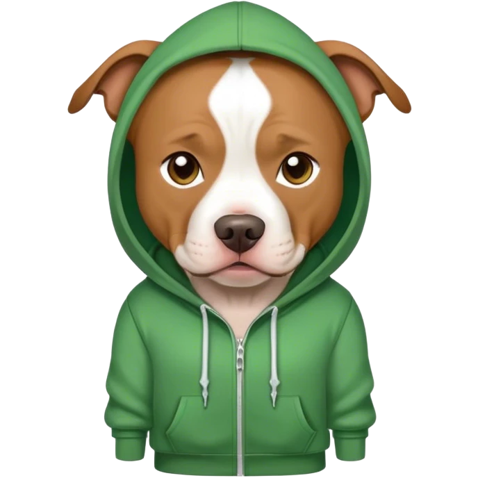 chestnut brown and white pitbull in green hoodie emoji