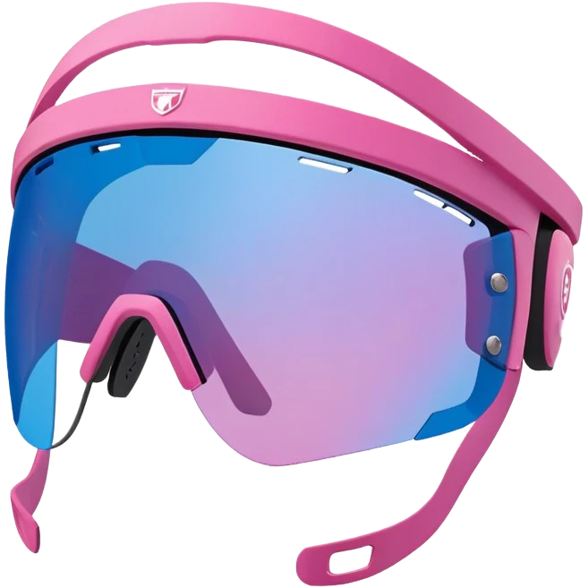 sporty pink shield visor sunglasses with thick ventilated frame, racing style air vents, massive build, one-piece blue tinted lens emoji