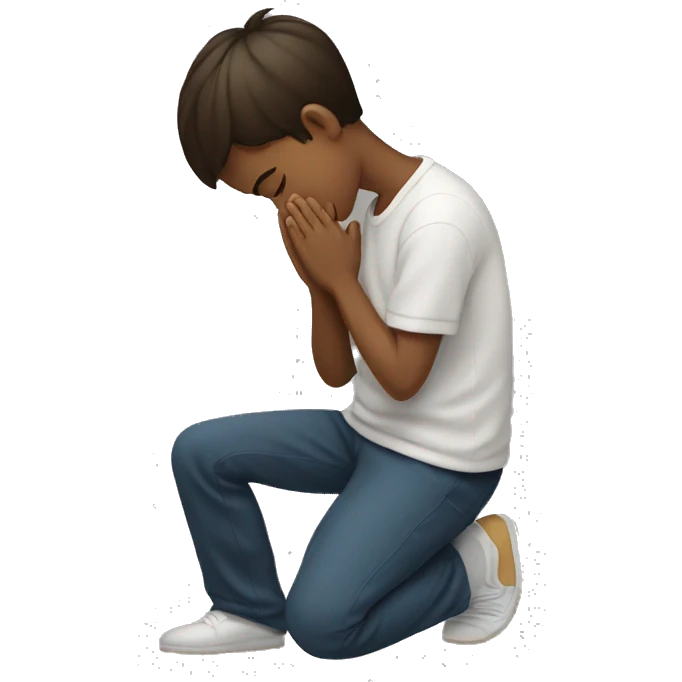 brunette boy kneeling praying  emoji