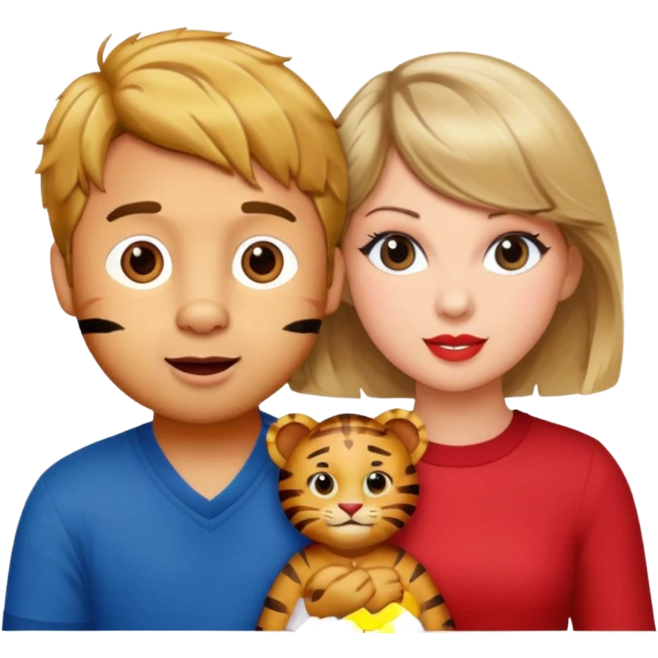 Daniel Tiger and Taylor Swift together, singing, bright and cute 2D emoji style emoji