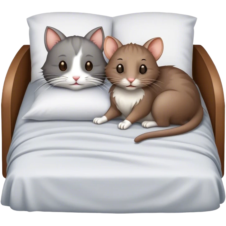 Cat holding rat in bed emoji