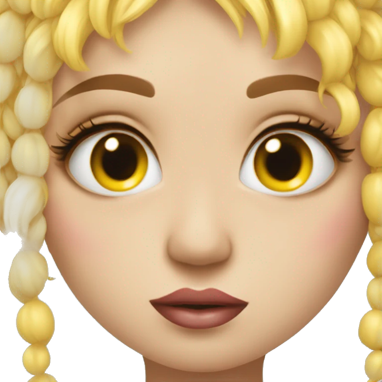 Round yellow emoji with manicure, long nails and plump lips, eyelash extensions and big eyes with tears emoji