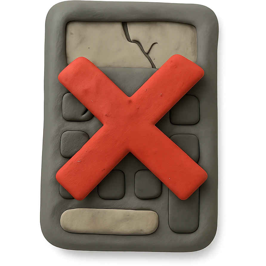 claymation style broken calculator with a big red cross emoji