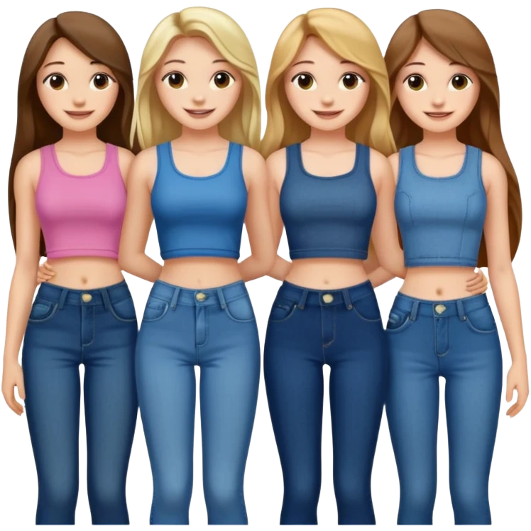 group of cute teenage girls with long hair in crop tops and jeans emoji