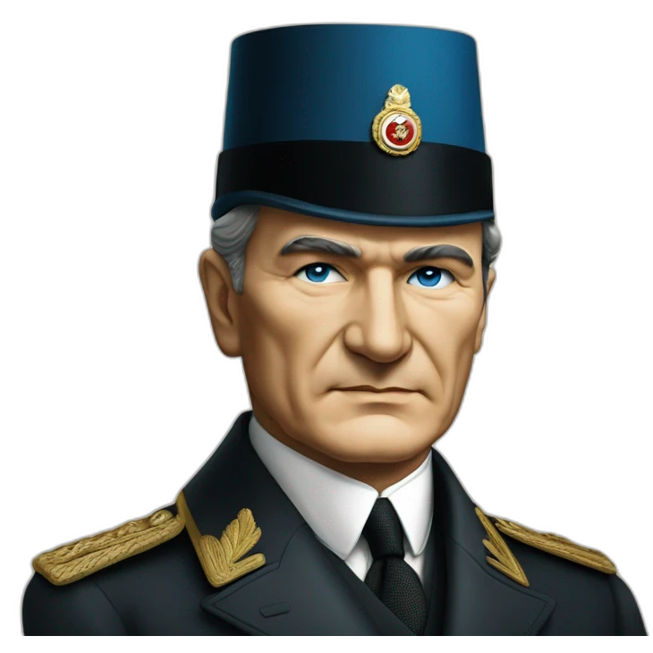 a portrait of mustafa kemal ataturk with blue eyes emoji