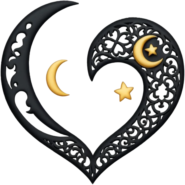 emo heart with crescent moon and black lace emoji