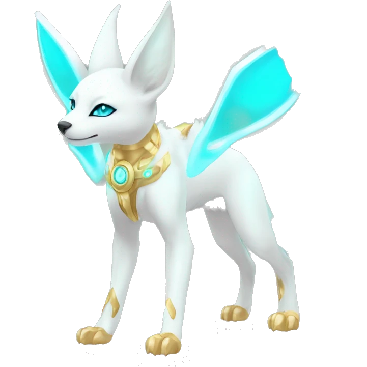 Shiny White Angelic Godly Electric Albino Umbreon. cyan eyes and cyan markings. Golden Anubis-rings. full body emoji