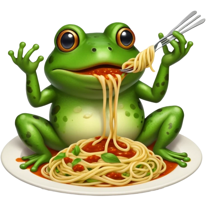 A giant frog with a giant mustache eating spaghetti  emoji