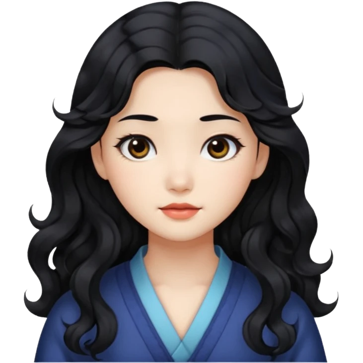 Beautiful girl,Black hair,wavy hair，long hair,Black eyes,Chinese emoji