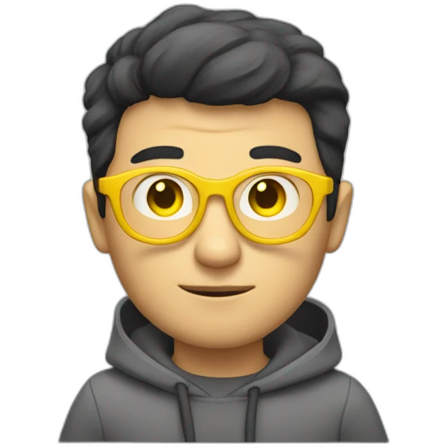 White man with yellow tinted glasses and black hair in a gray jumper and sitting on a chair emoji