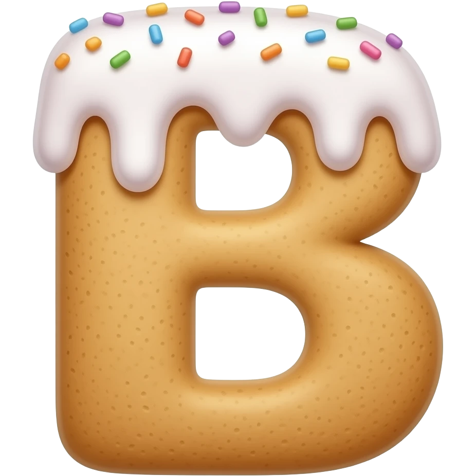 The letter 'B' in a poppins font, iced like a cupcake with only the very top neatly covered in icing and some sprinkles emoji