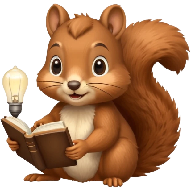 squirrel reading with retro light lamp emoji
