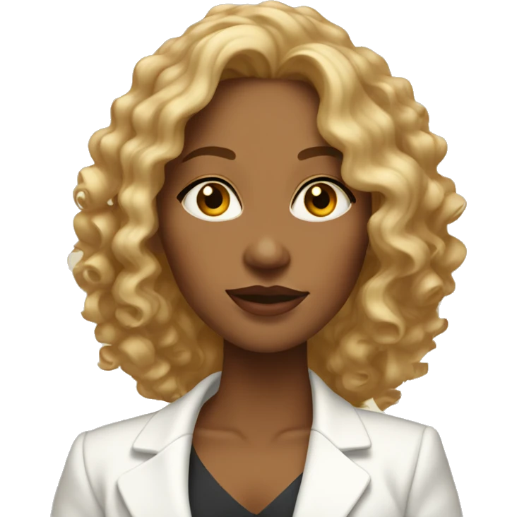 Woman with caramel skin and shoulder length blonde curly hair wearing a white blazer emoji