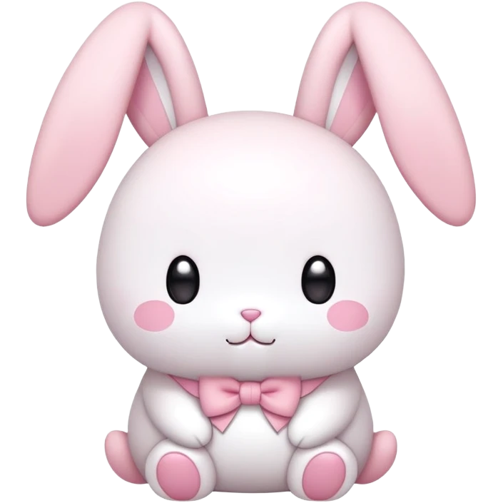 A pudgy bunny in authentic Sanrio style exactly like My Melody, two long floppy ears, round face, very minimal facial features with just simple eyes and tiny mouth, tiny spikes, light pink and white colors, small bow, ultra kawaii and simple emoji