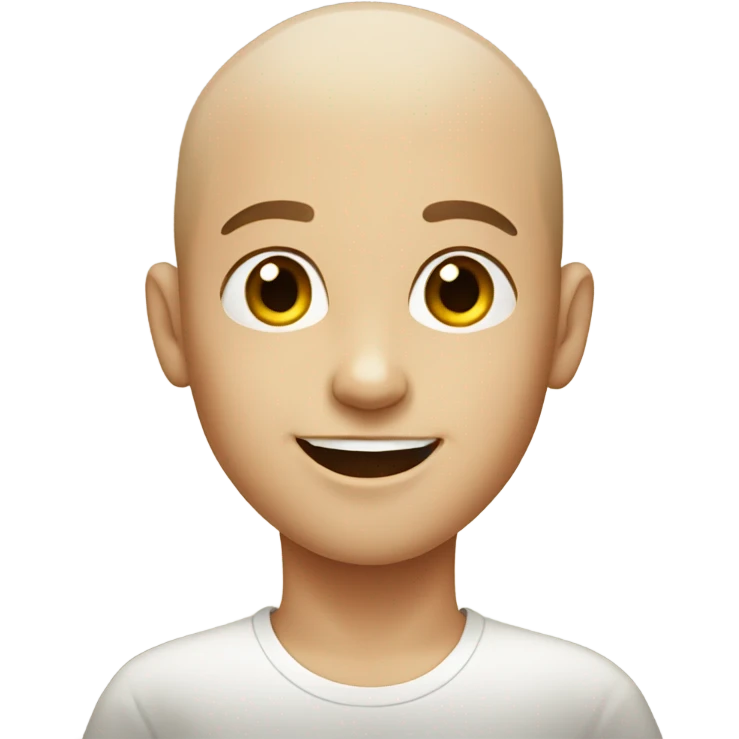 smiling boy in black background with shaved head emoji