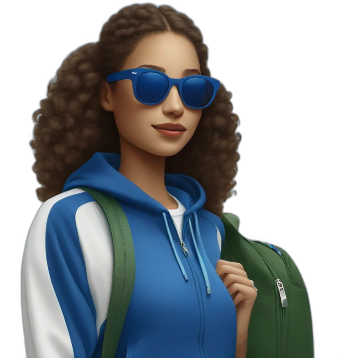 Lacoste bag girl with black lacoste hoodie e and blue oakley sportive sunglass  emoji
