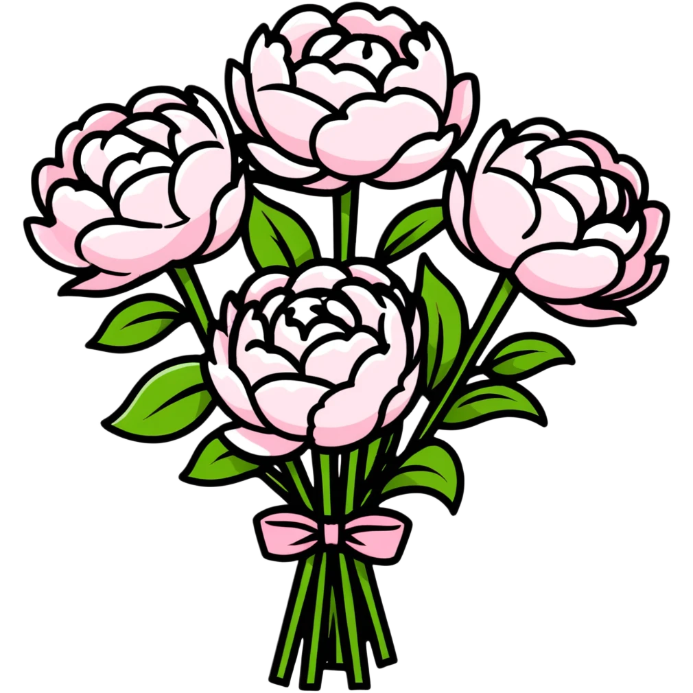 vibrant bouquet of peonies with ribbon emoji