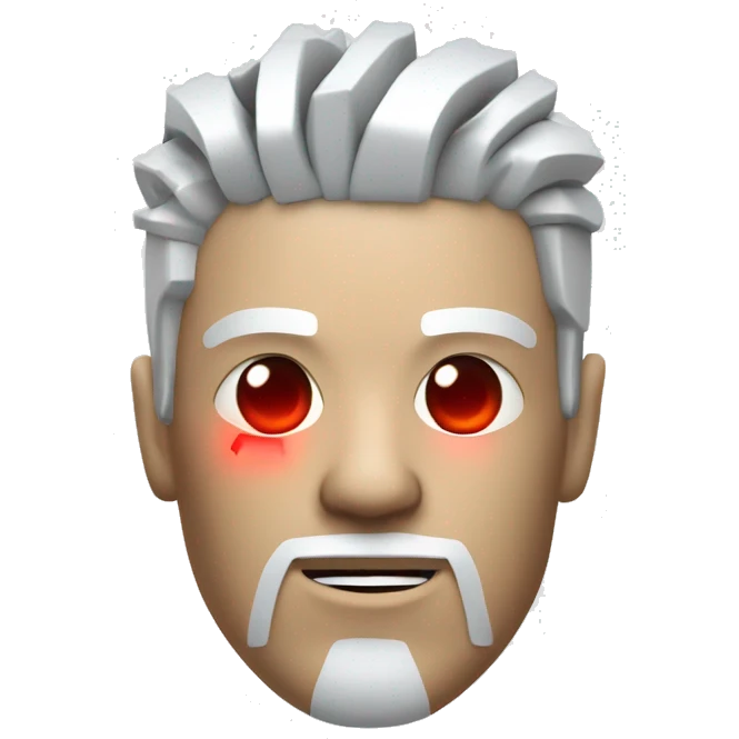 White hair and goatee male cyborg head with red skin and circuits emoji