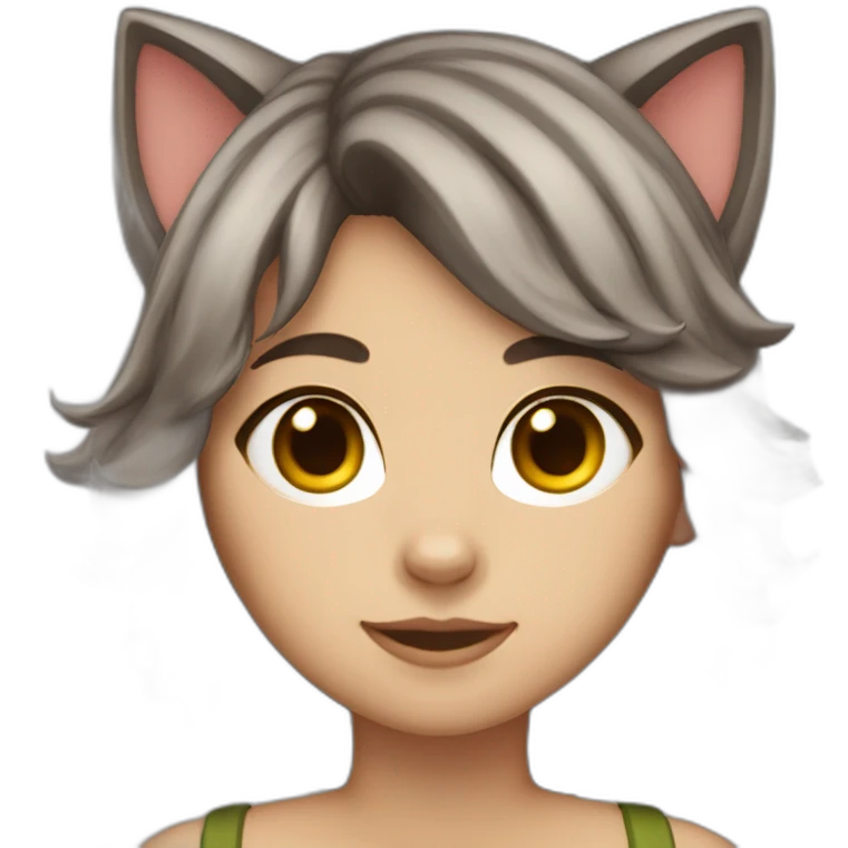 Cat girl (Caucasian with dark brown hair) cat ears emoji