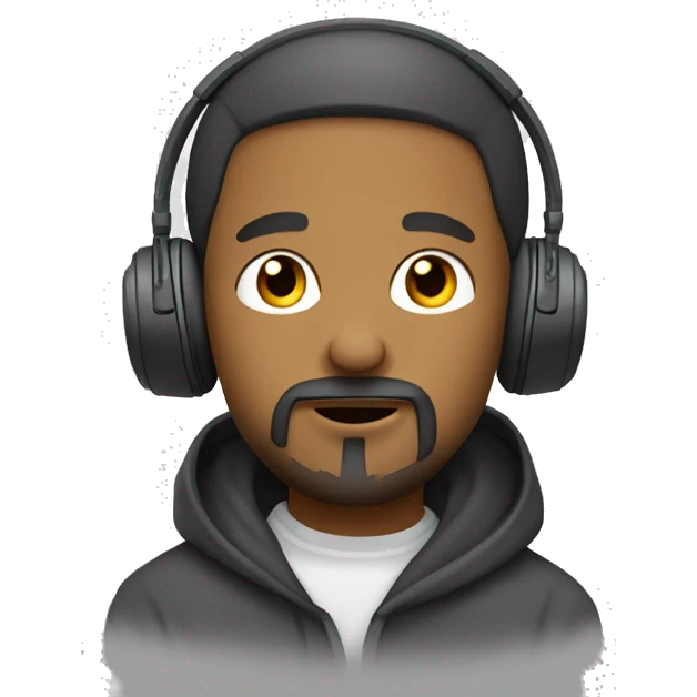 A man with goatee style of facial hair, with headphones on his ears and he got a hoodie emoji