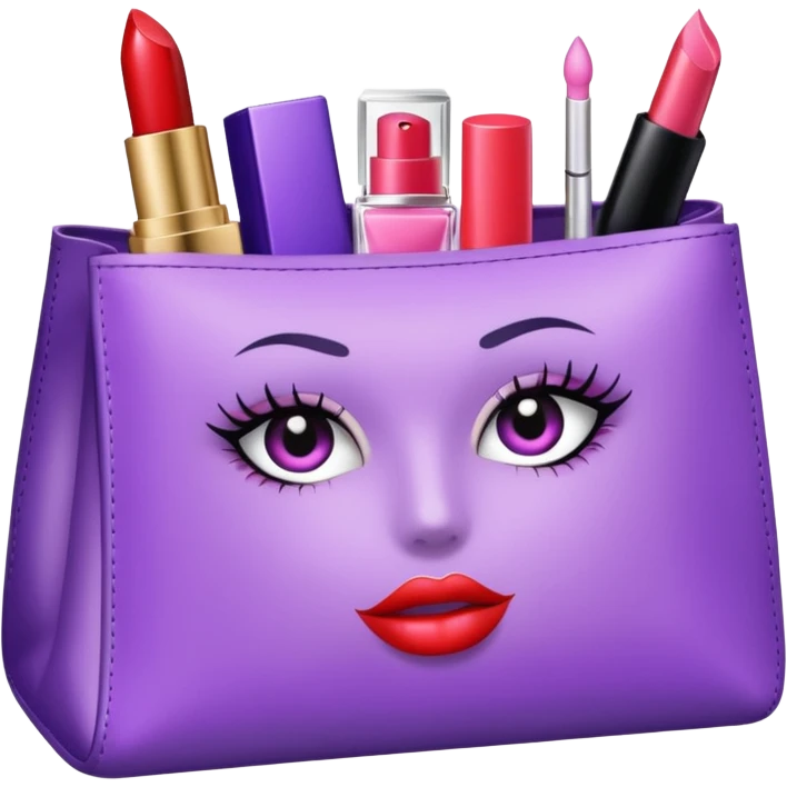 cosmetics (lipstick, perfume, mascara,..) in a lavender blink bag and no face  emoji
