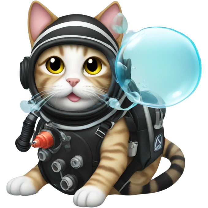 cat in scuba gear blowing bubbles  emoji