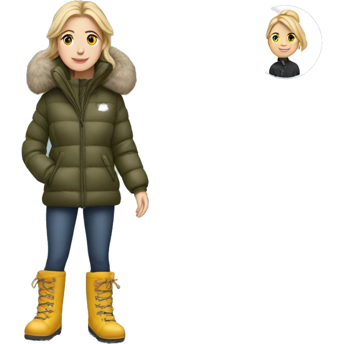 White girl in puffer jacket and snow boots emoji