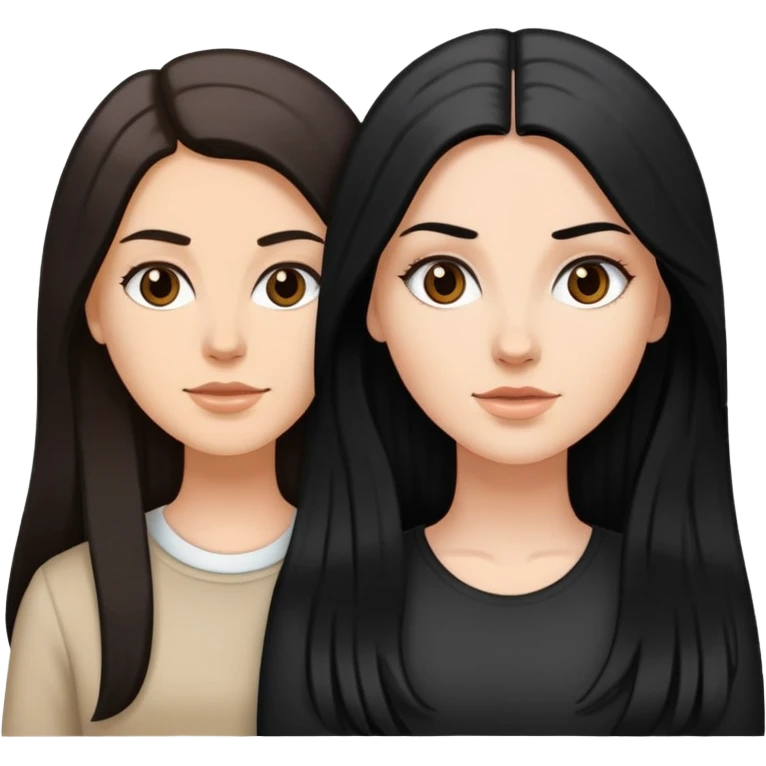 long black hair white girl and medium brown hair white girl emoji