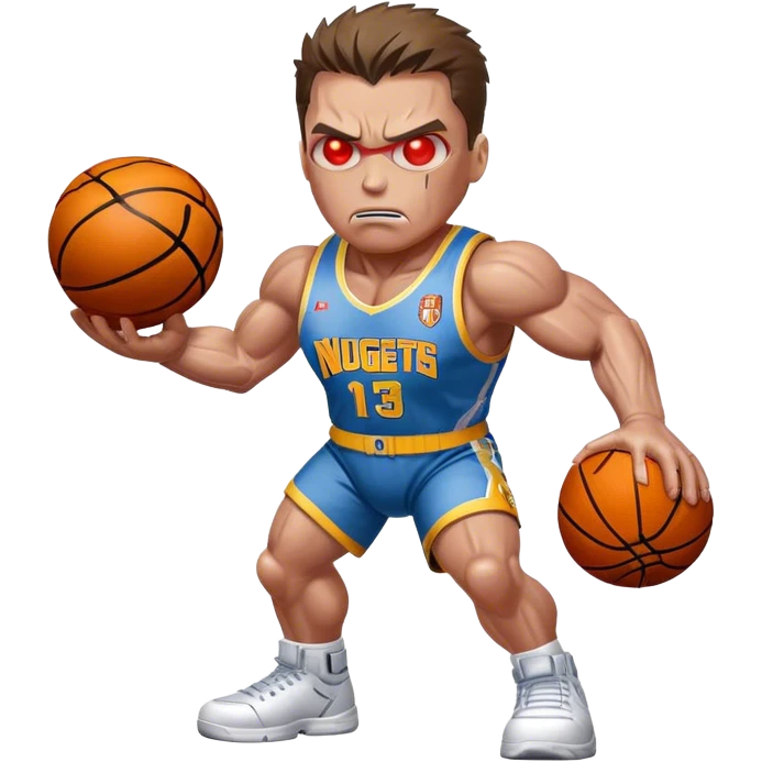 The Terminator wearing a Denver Nuggets uniform bouncing a basketball emoji