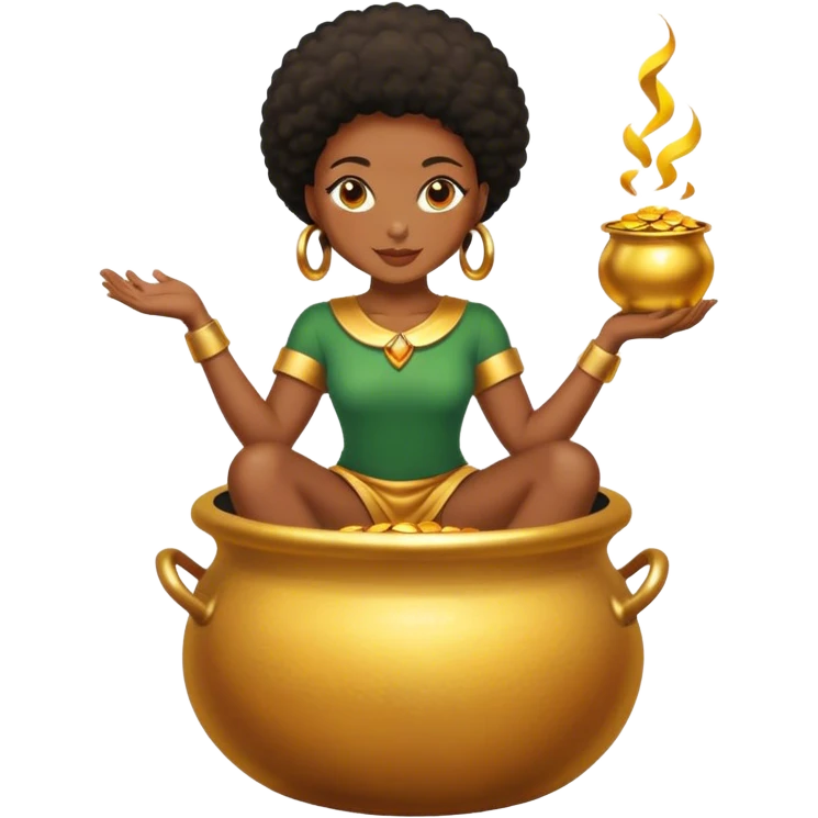 black woman sitting on a pot of gold emoji