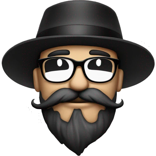 Hombre con barba y bigote color negro con gorra y lentes emoji