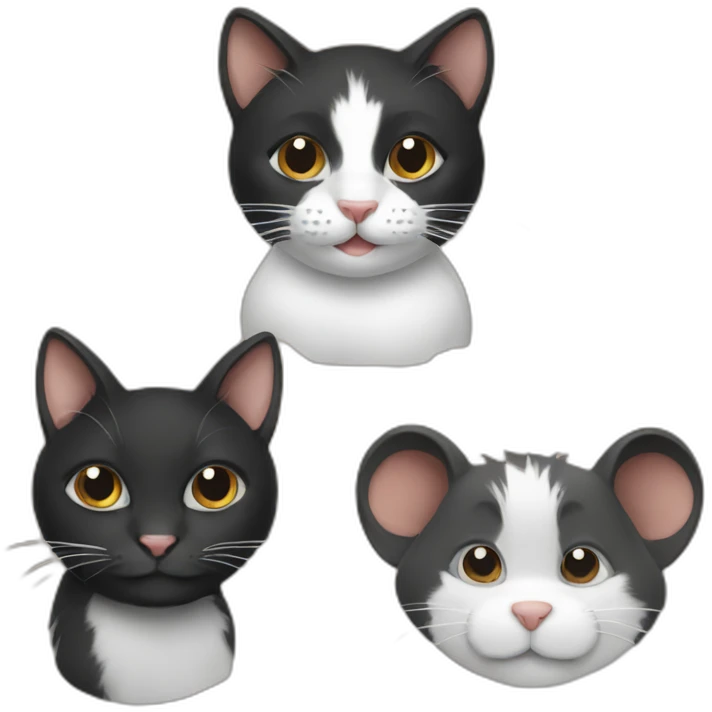 black cat, black and white cat and 2 brown rats emoji