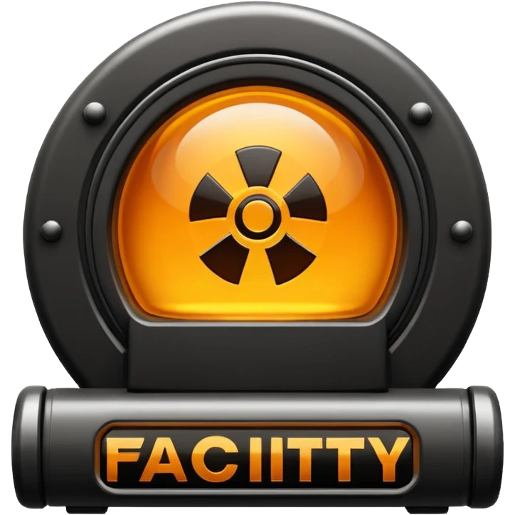 Minimal logo emoji with a glowing amber industrial emblem above bold text reading “THE FACILITY”, dark background, clean typography, sci-fi bunker aesthetic, high contrast, emoji