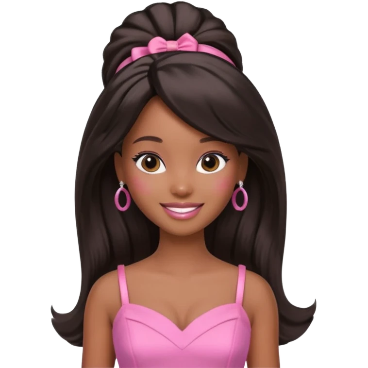 black barbie. half up half down hair, pink dress, super pretty emoji