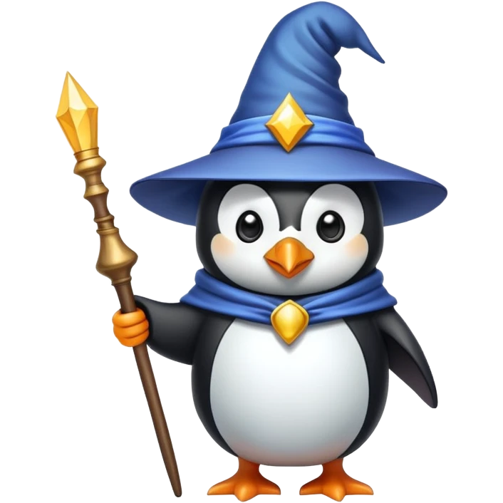 penguin wizard holding a wand emoji