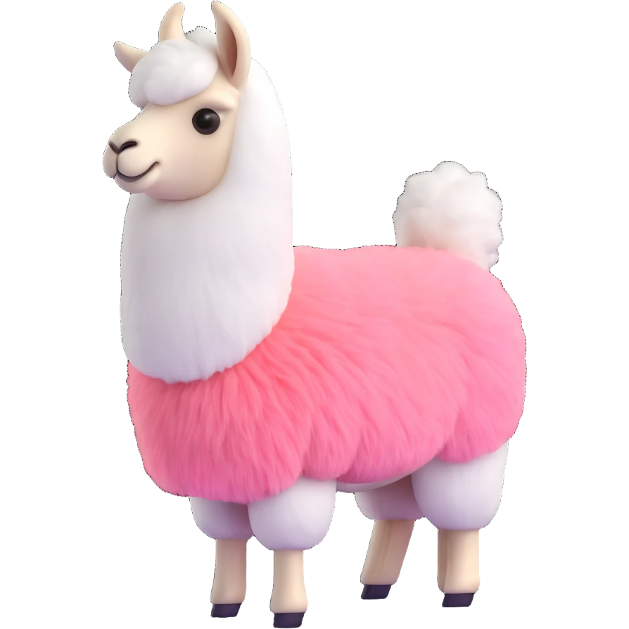 3D emoji of a white llama with a fuzzy peach-shaped pink body emoji