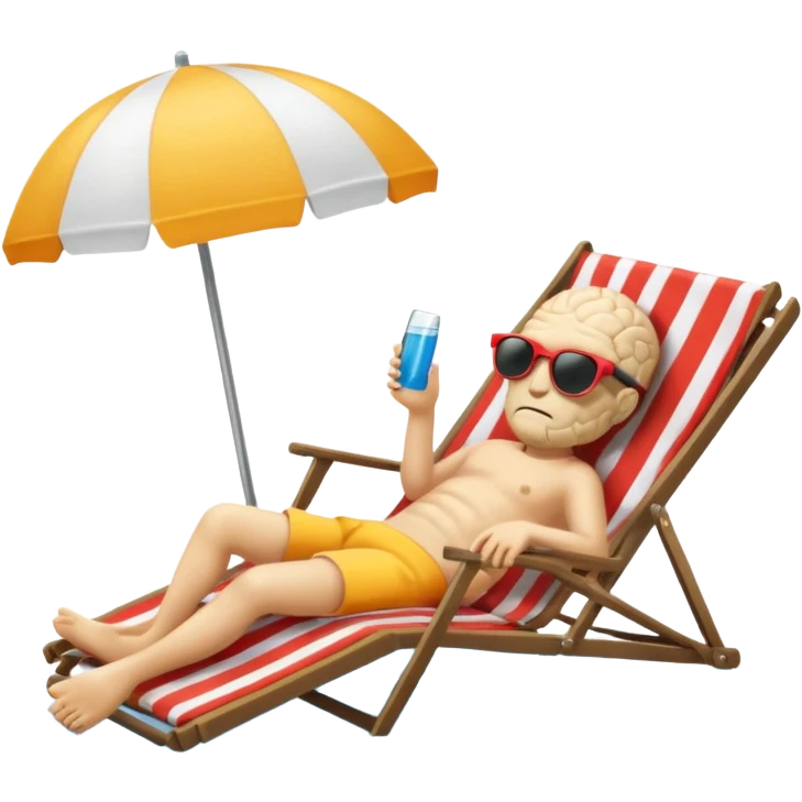A brain lies in a deck chair wearing sunglasses at the edge of the pool. emoji