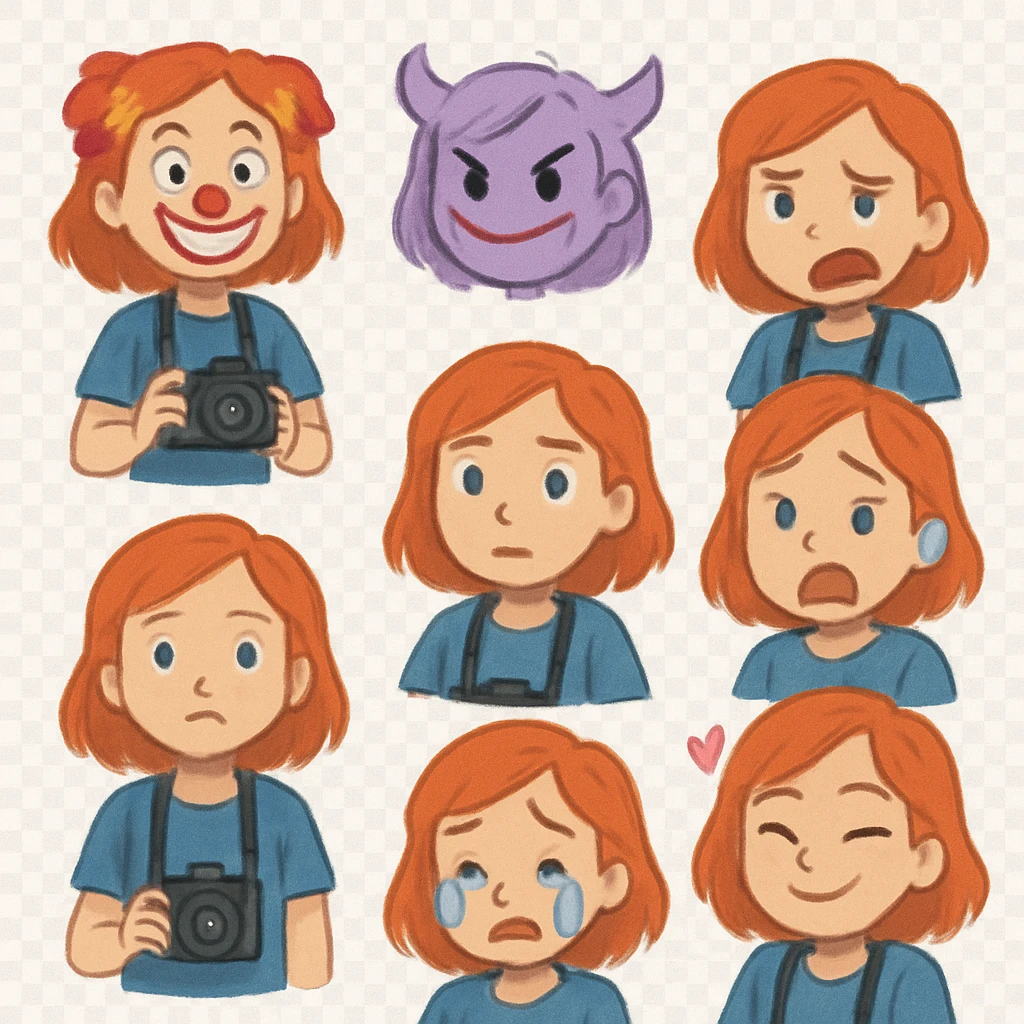 Red head girl with a camera emoji