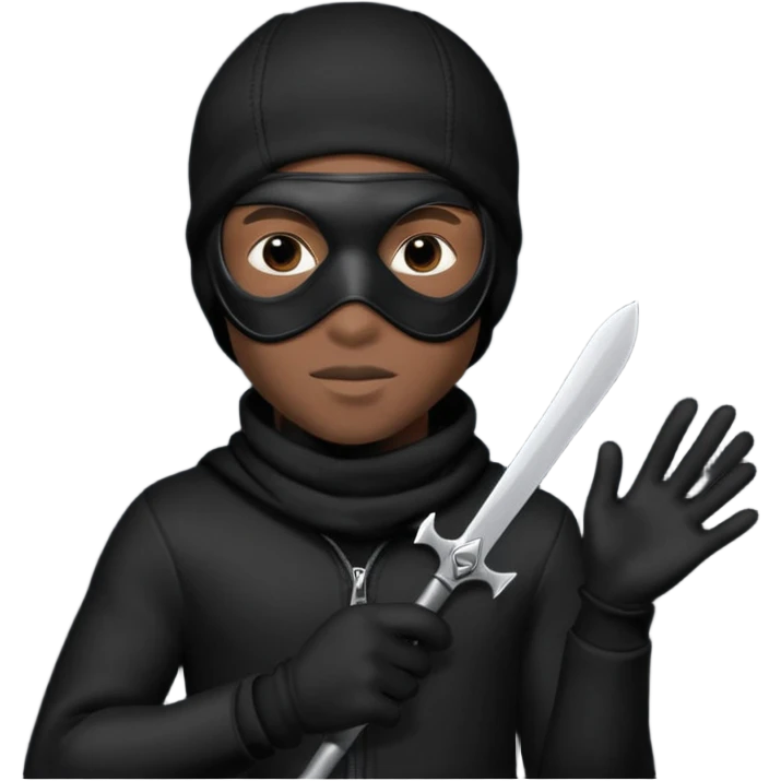 A young African male wearing a ski mask in full black clothing, holding a micro Draco in the air carelessly emoji